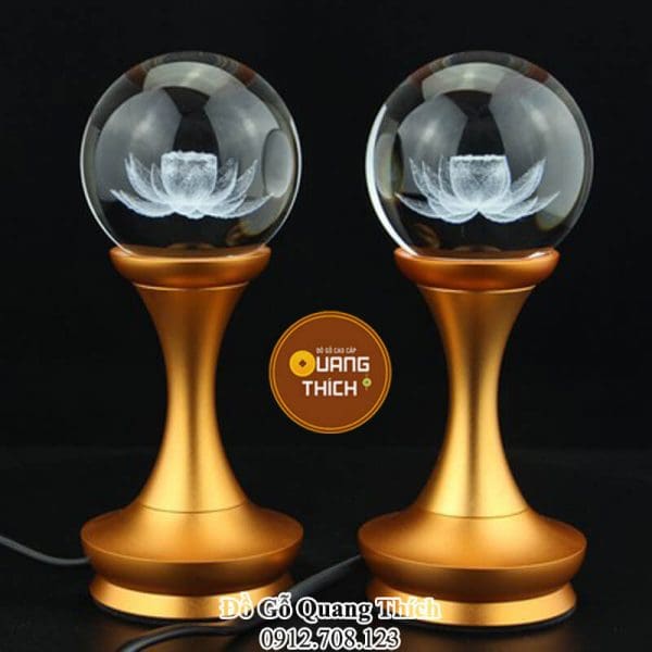 Đèn Thờ Hoa Sen Hình Cầu Pha Lê ĐT003 Cao 15.5Cm